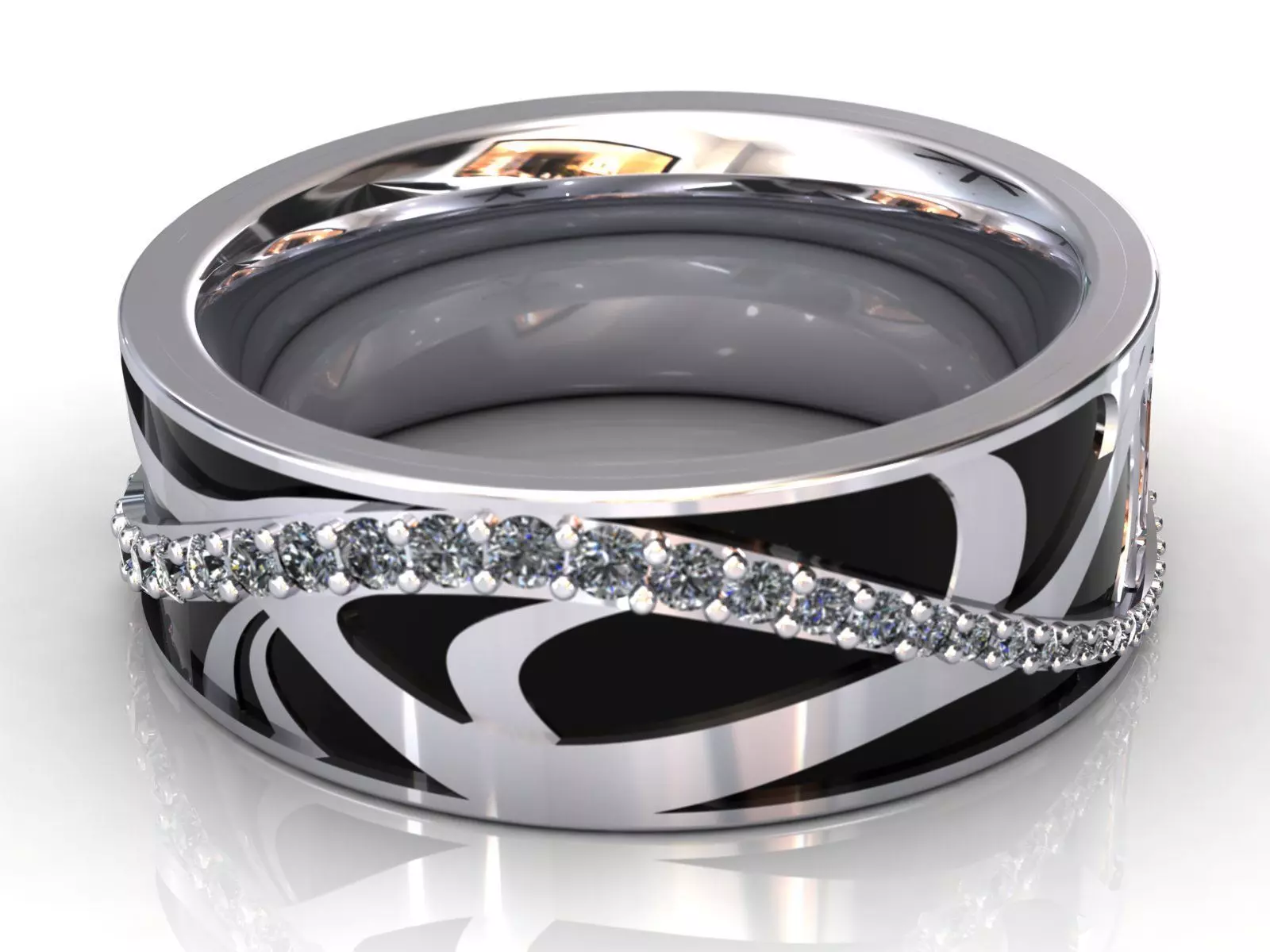 Black Pattern Diamond Ring 3D print model_0