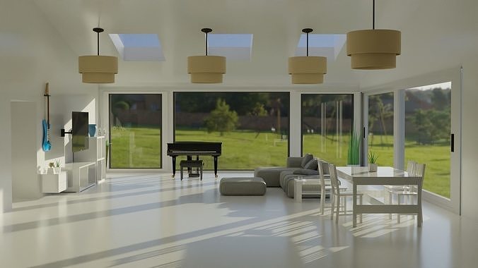 White Mansion Living Room Free 3D model