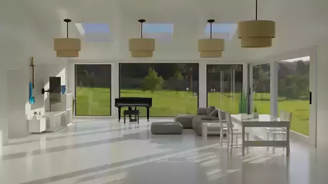 White Mansion Living Room Free 3D model