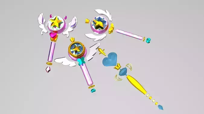WANDS -STAR BUTTERFLY and QUEEN MOON 3D Model Collection