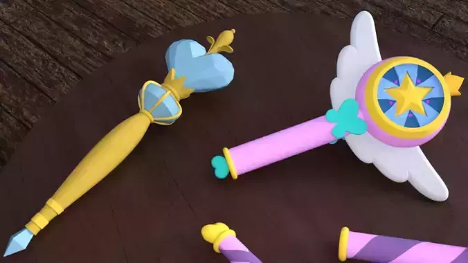 WANDS -STAR BUTTERFLY and QUEEN MOON 3D Model Collection