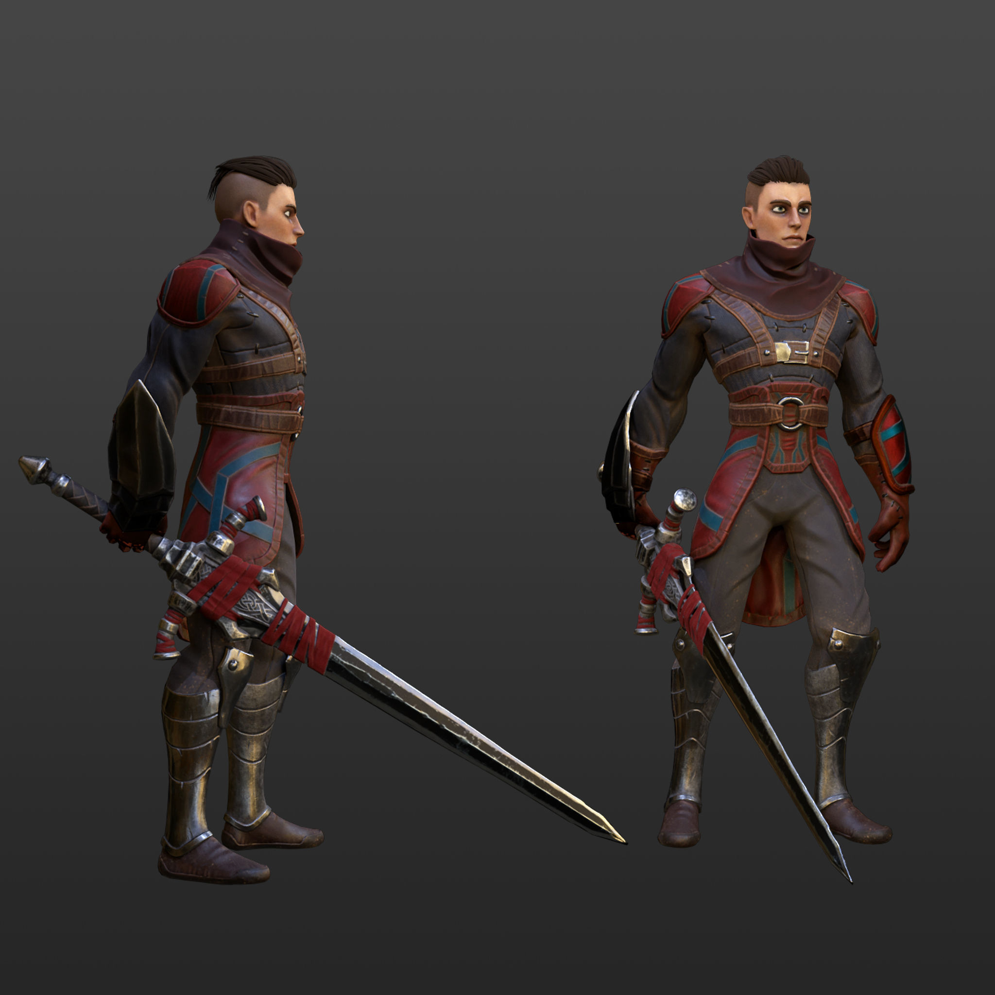 Red Rogue rigged character for Unreal engine 4 and Unity Low-poly 3D model_8