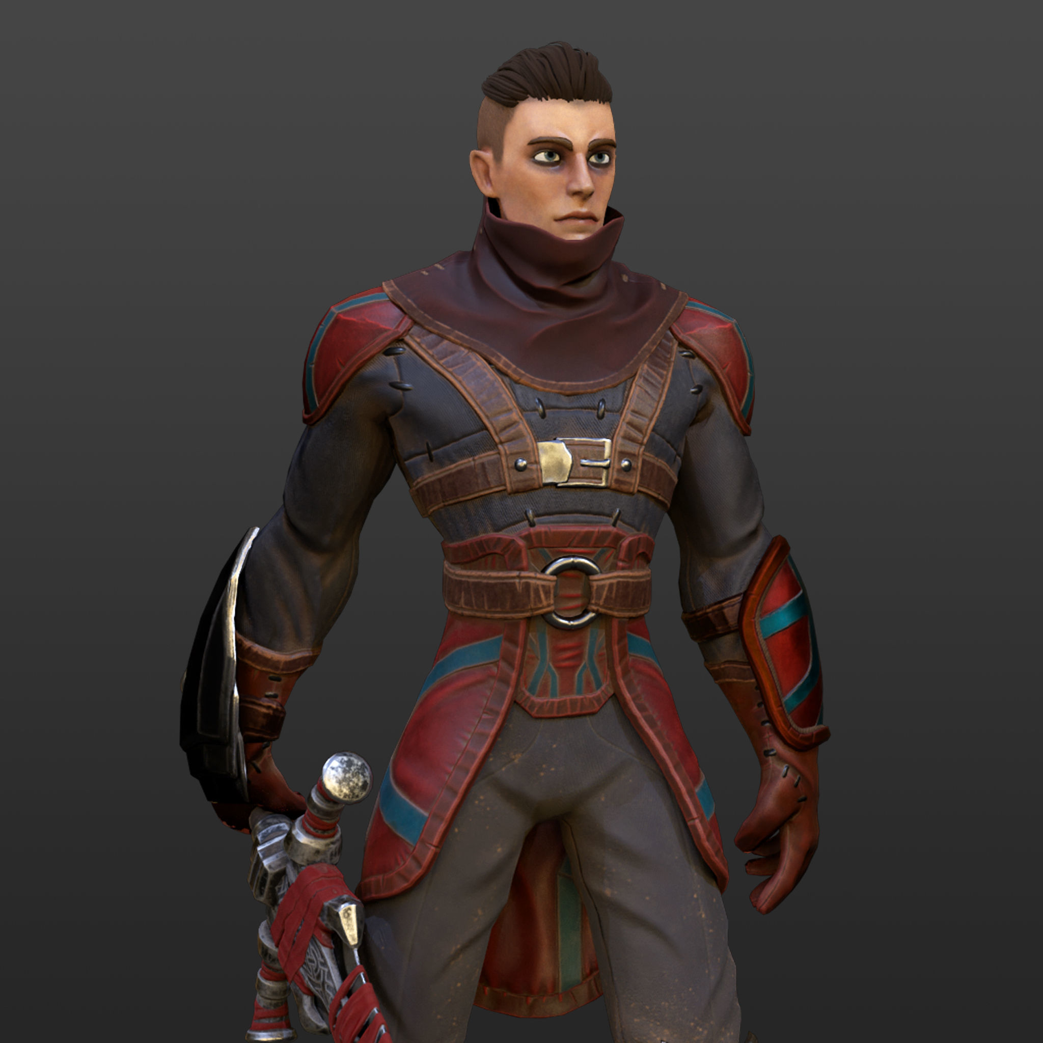 Red Rogue rigged character for Unreal engine 4 and Unity Low-poly 3D model_10