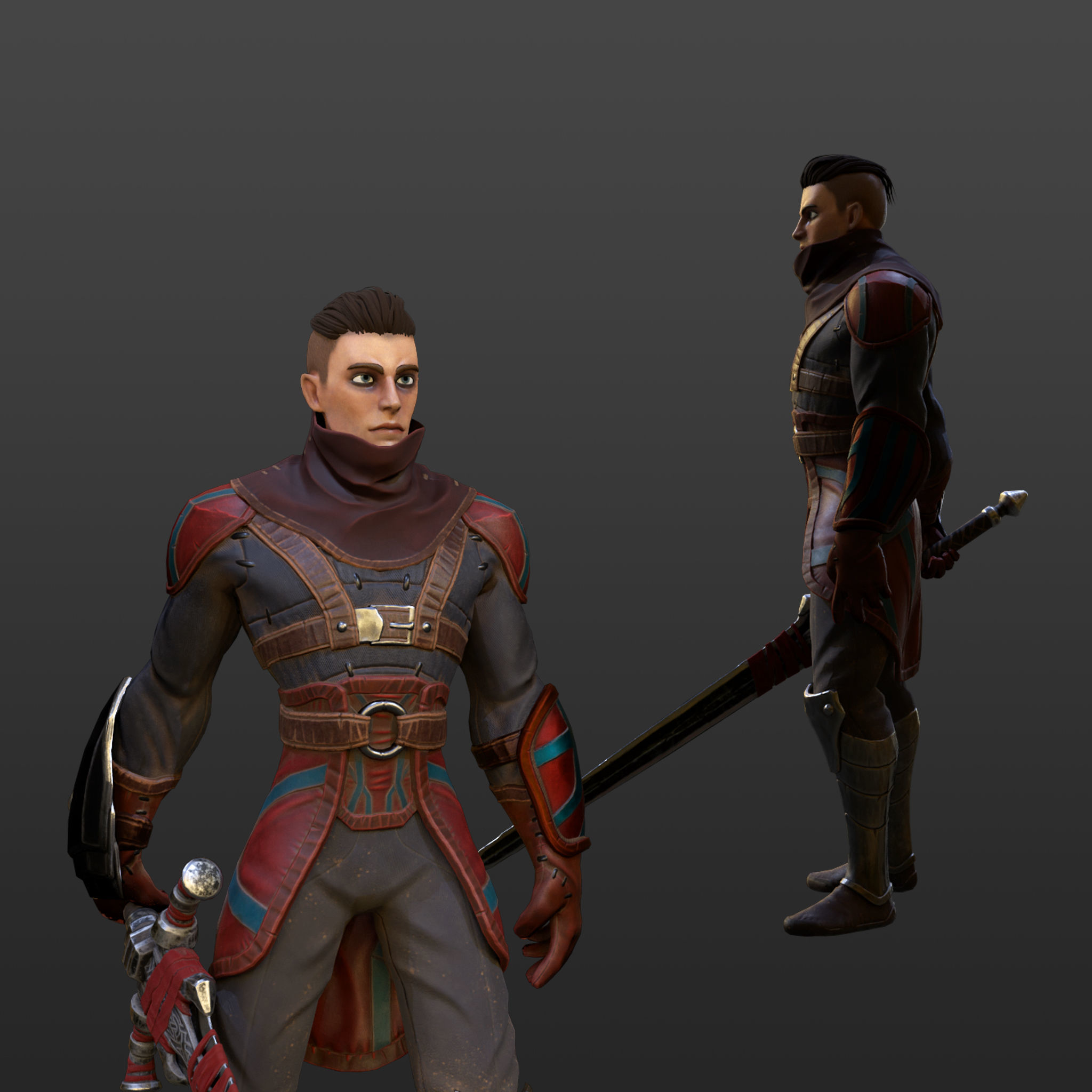 Red Rogue rigged character for Unreal engine 4 and Unity Low-poly 3D model_9