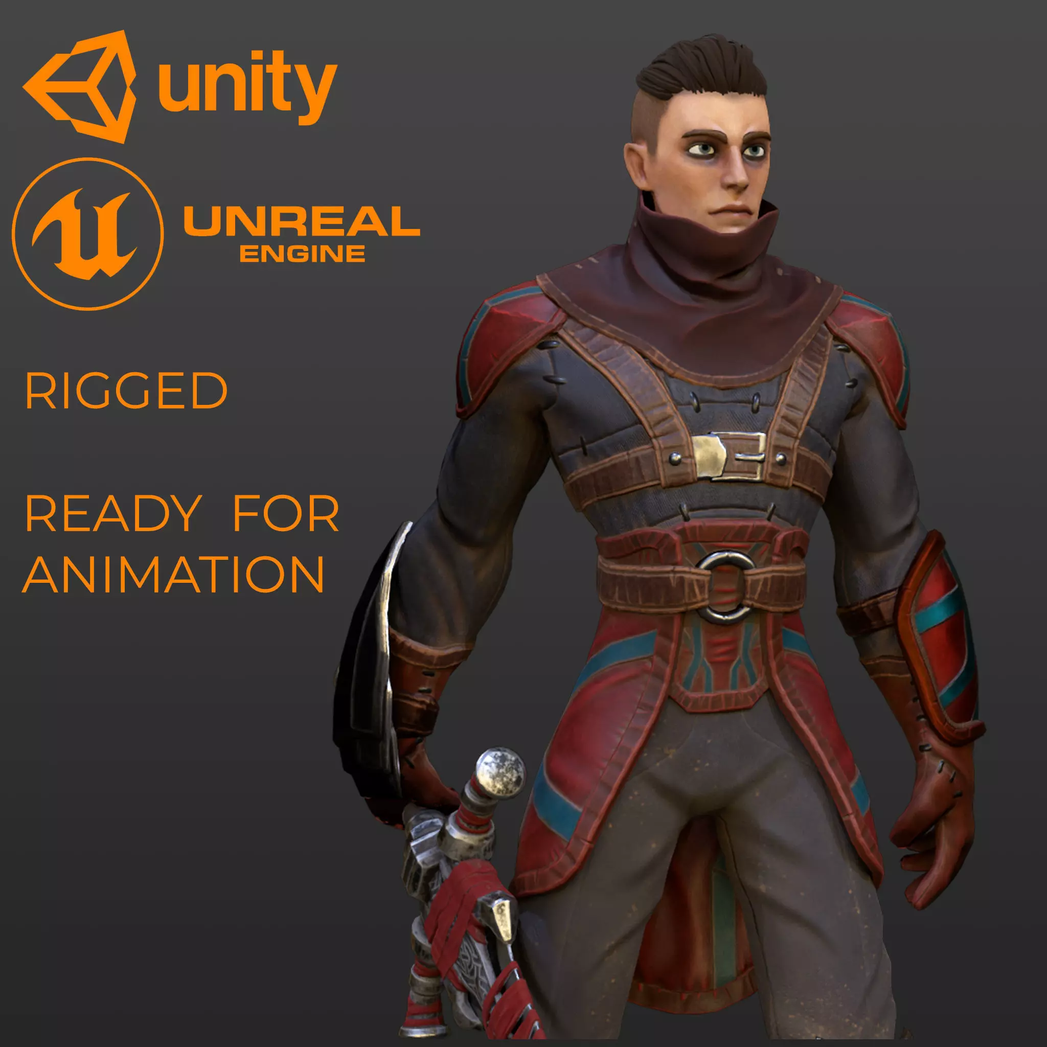 Red Rogue rigged character for Unreal engine 4 and Unity Low-poly 3D model_0