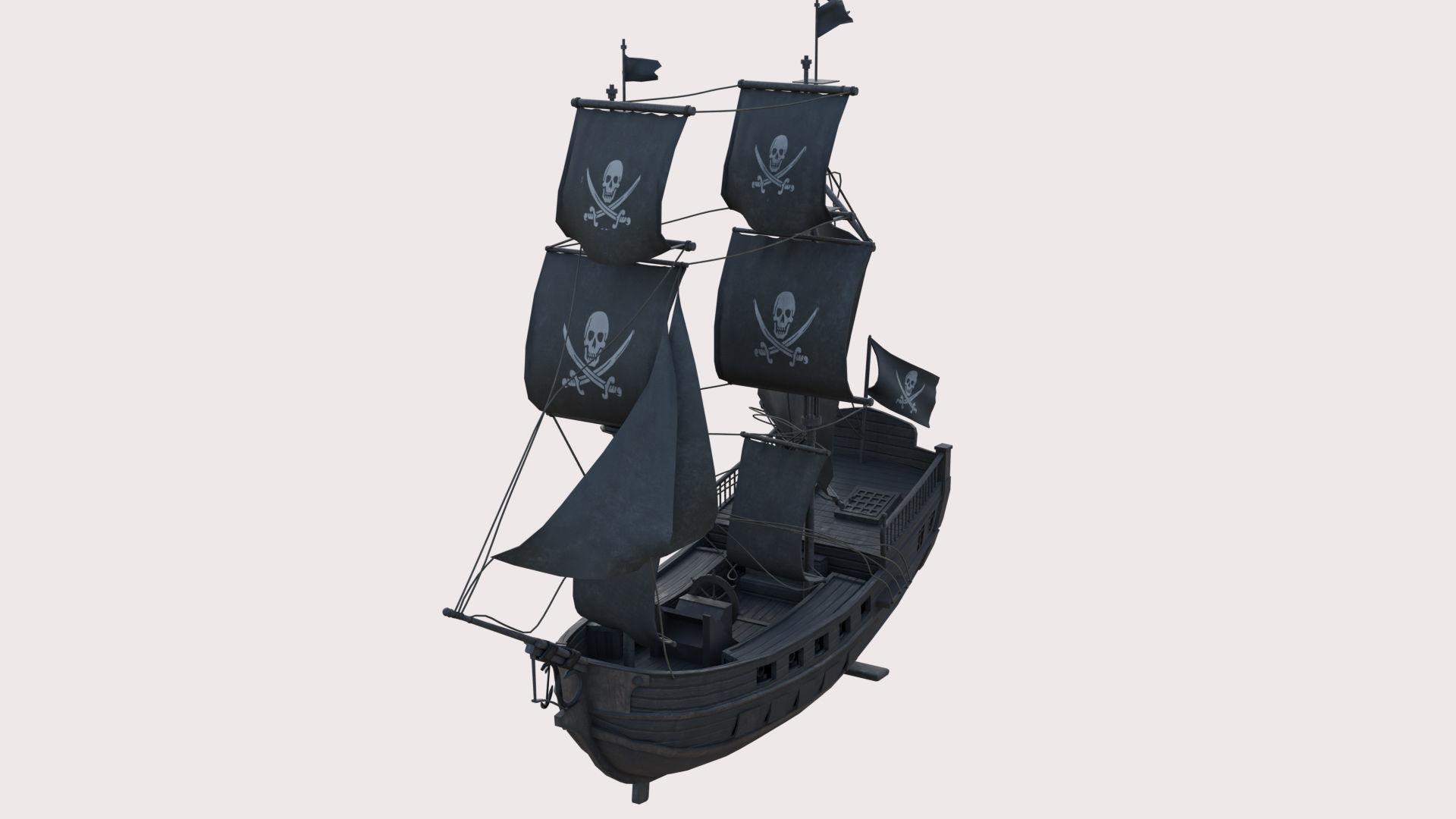 Pirate Ship with canon Low-poly 3D model_1