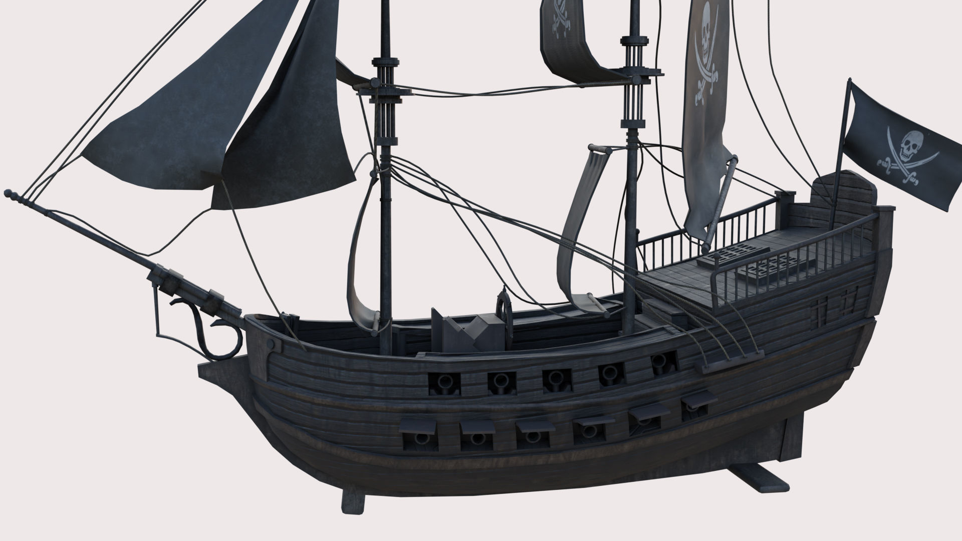 Pirate Ship with canon Low-poly 3D model_7