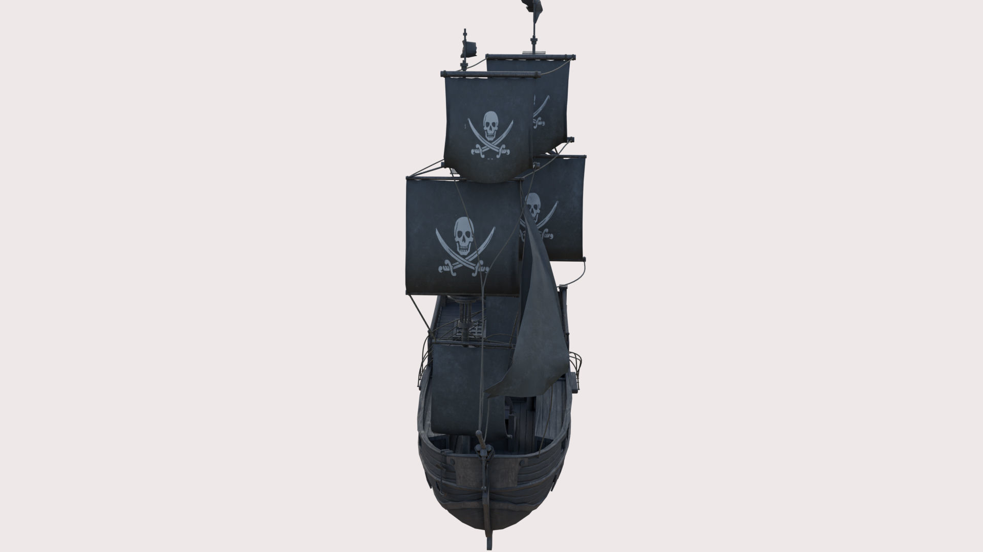 Pirate Ship with canon Low-poly 3D model_5