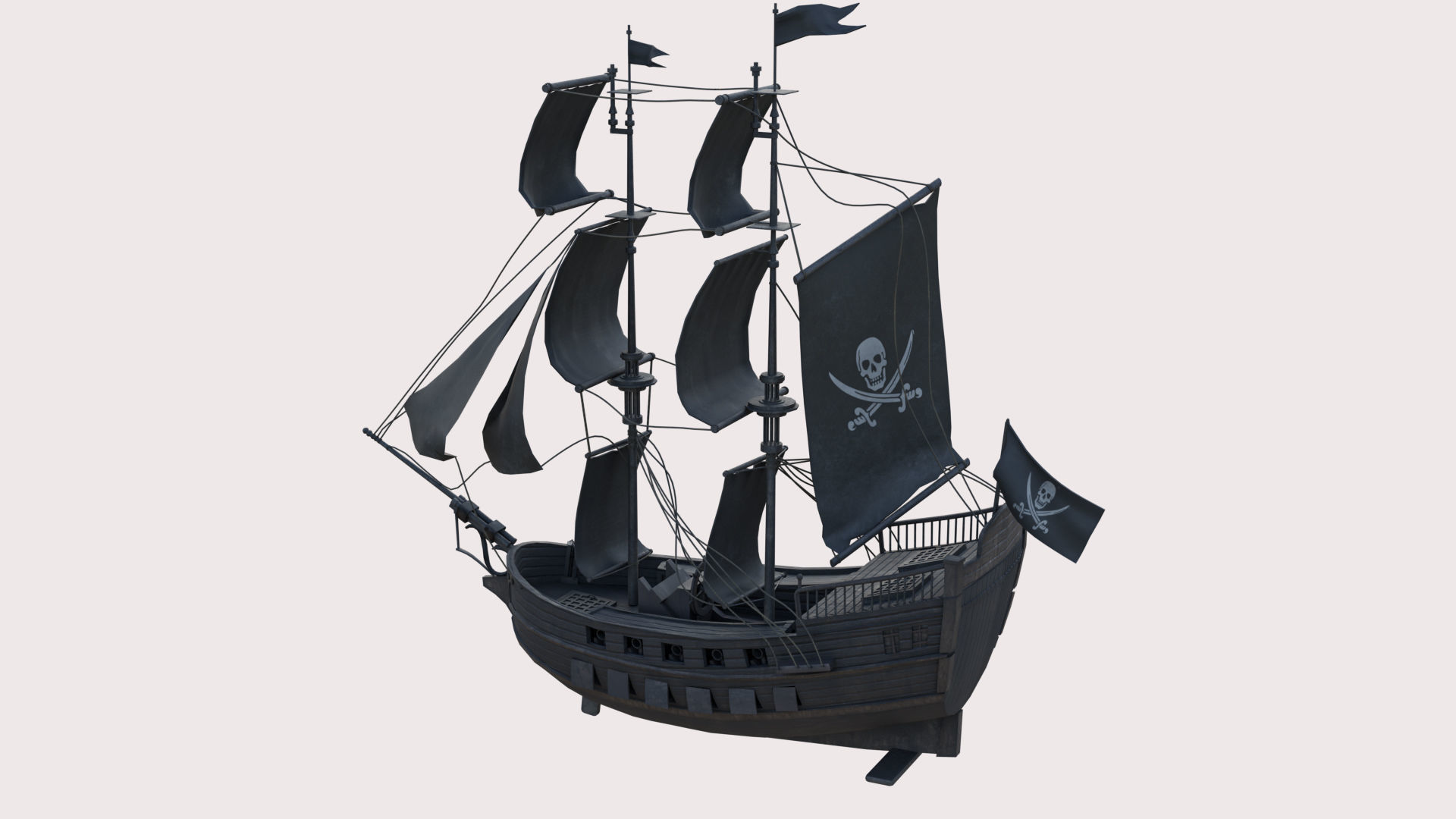 Pirate Ship with canon Low-poly 3D model_4