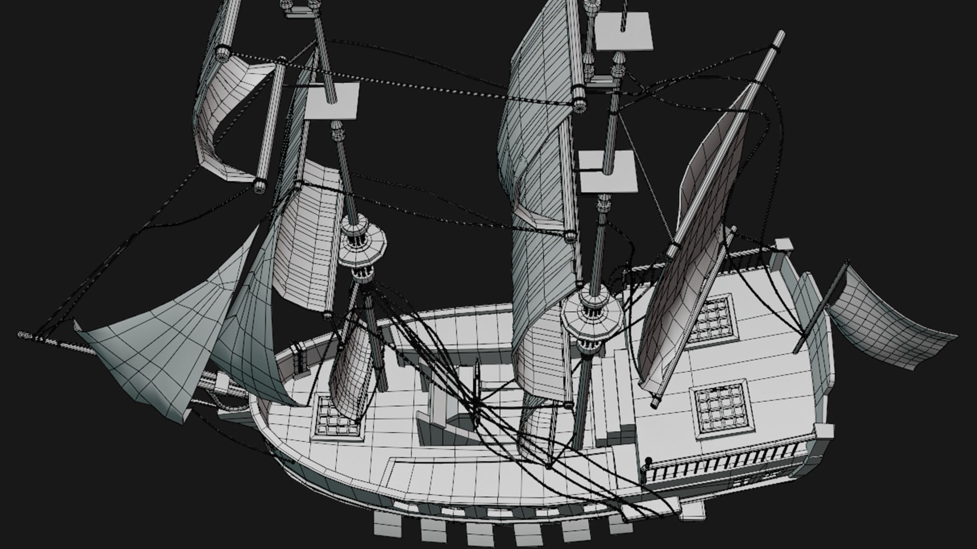 Pirate Ship with canon Low-poly 3D model_11