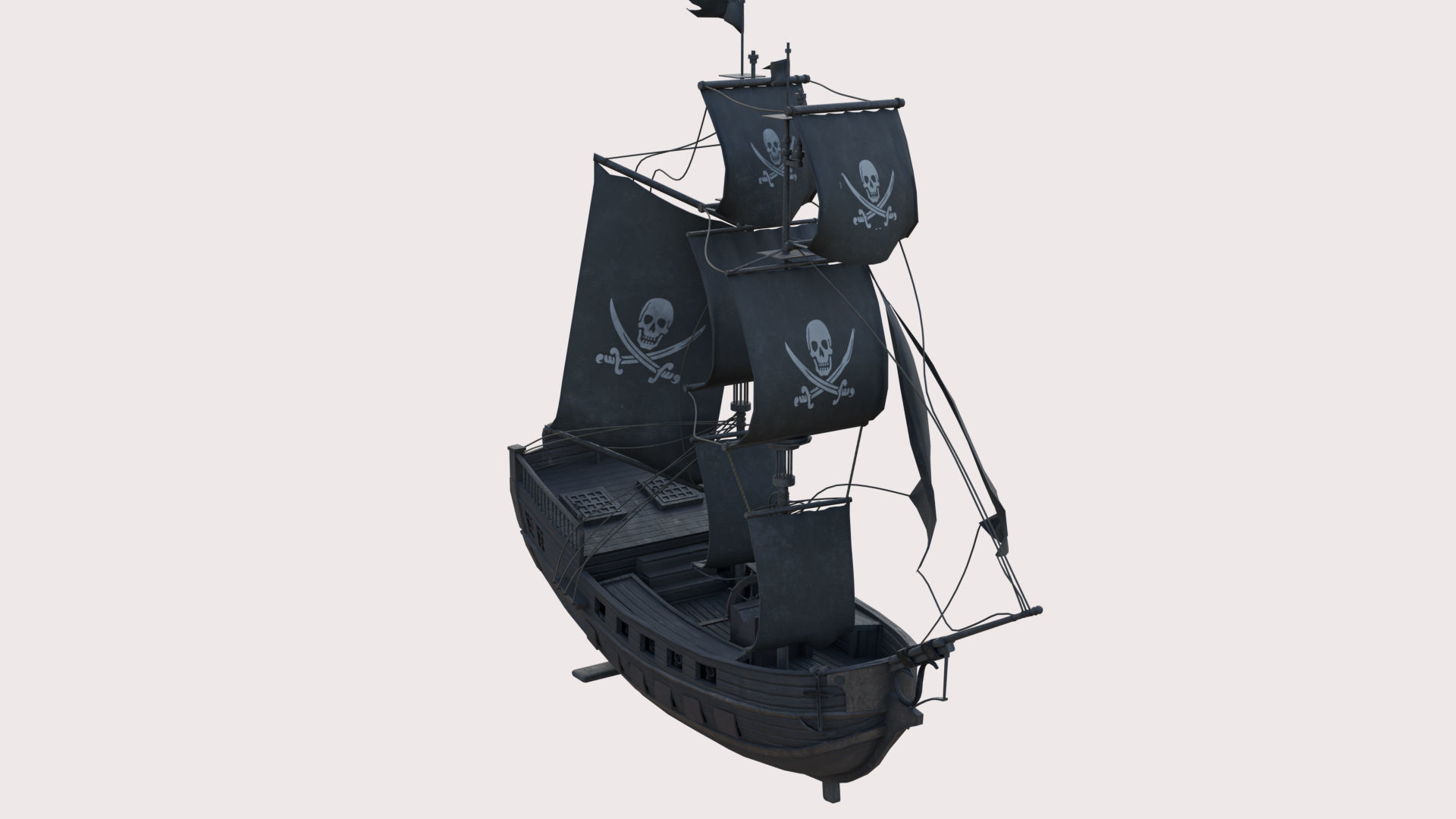 Pirate Ship with canon Low-poly 3D model_2