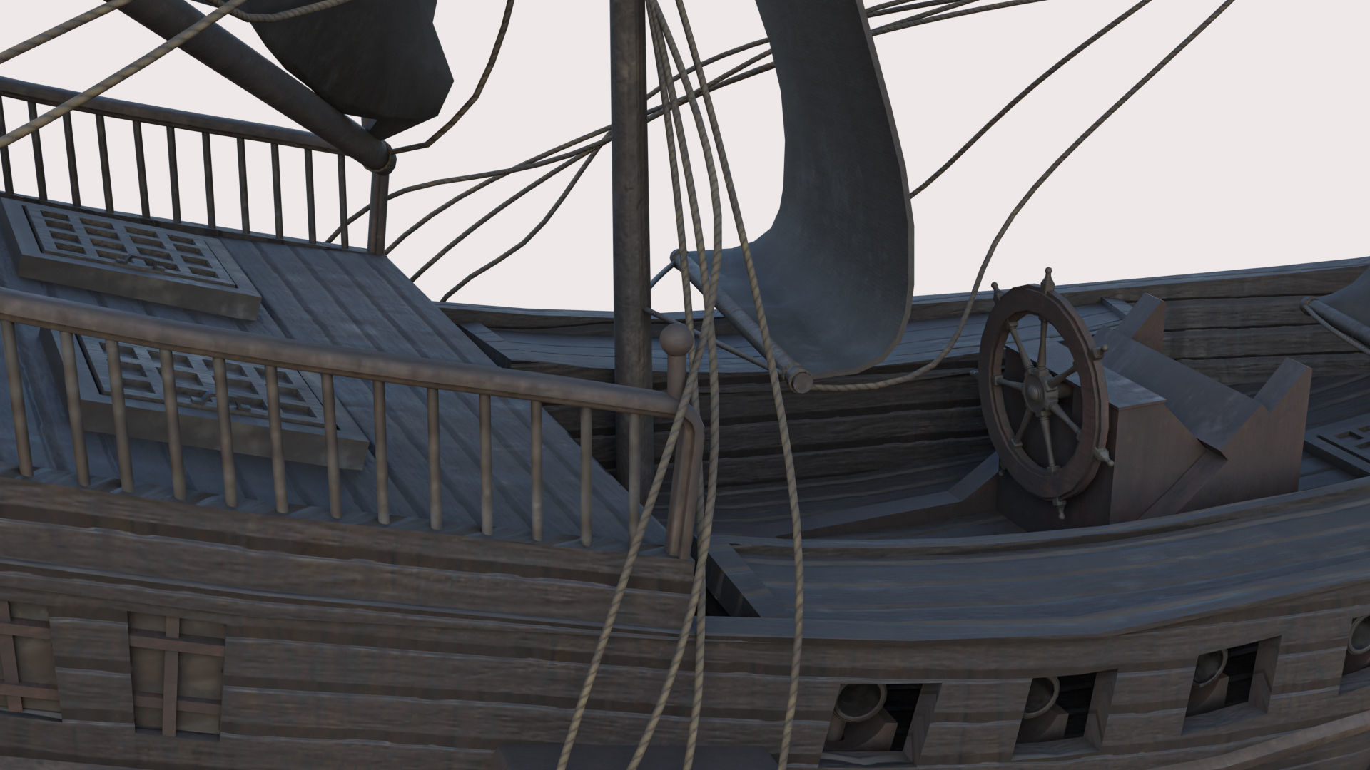 Pirate Ship with canon Low-poly 3D model_9