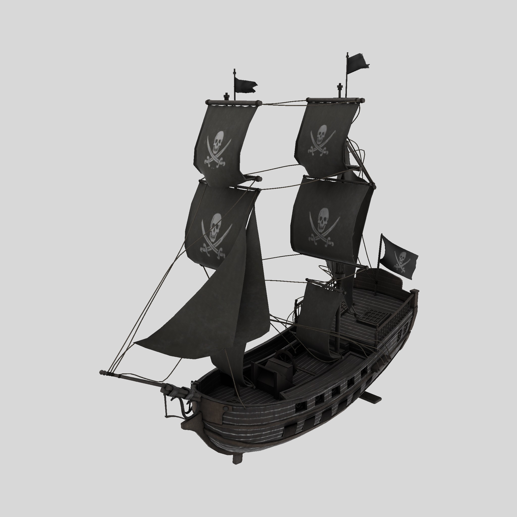 Pirate Ship with canon Low-poly 3D model_13