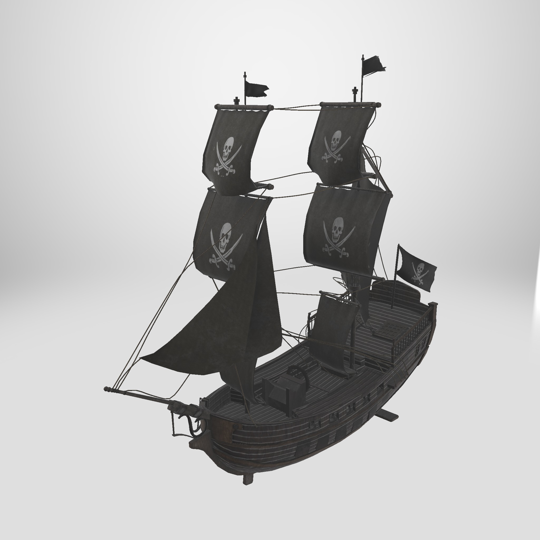 Pirate Ship with canon Low-poly 3D model_14