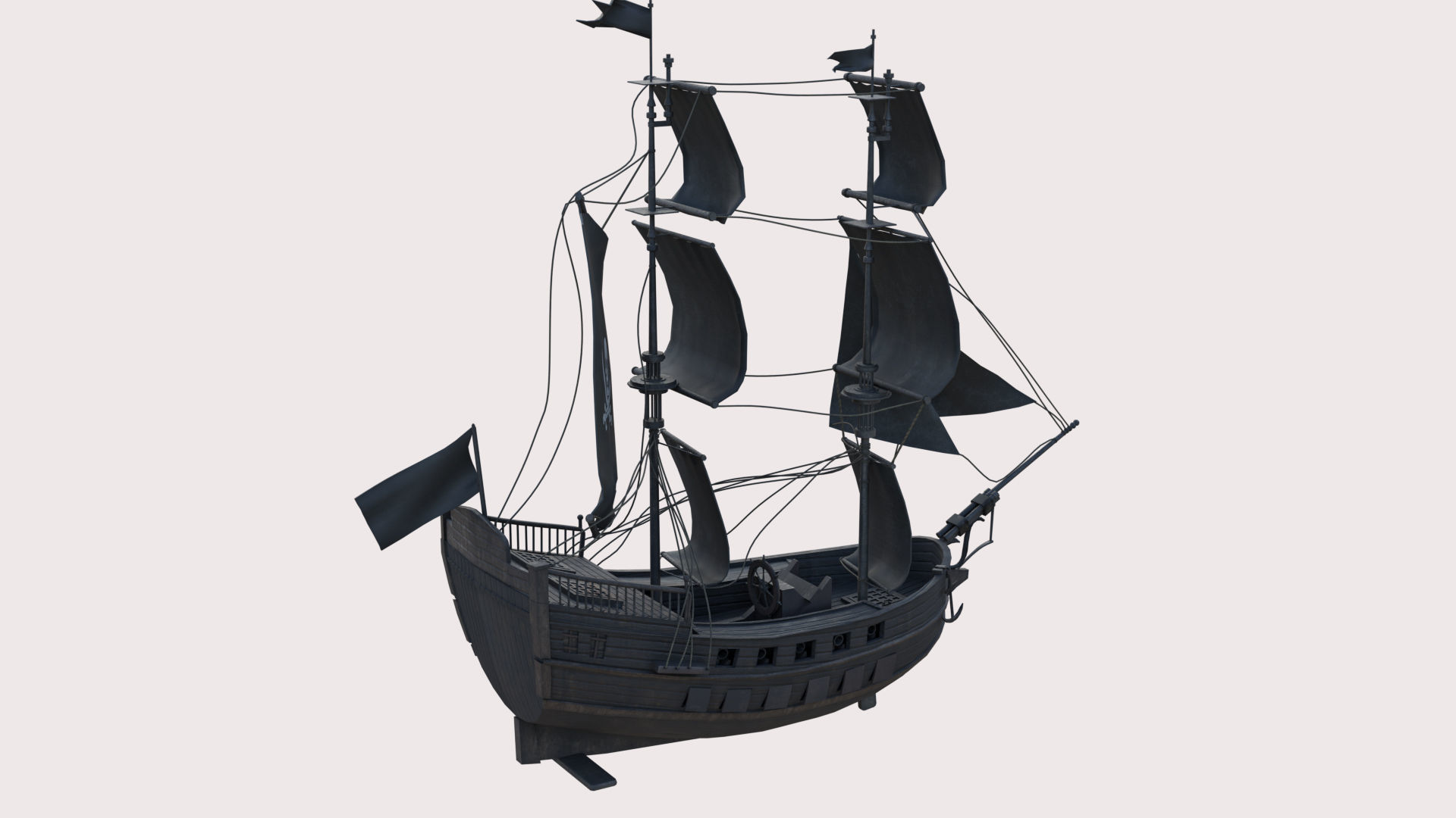 Pirate Ship with canon Low-poly 3D model_3