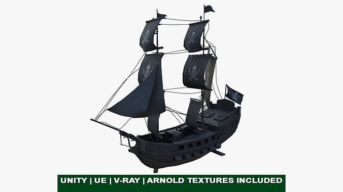 Pirate Ship with canon Low-poly 3D model