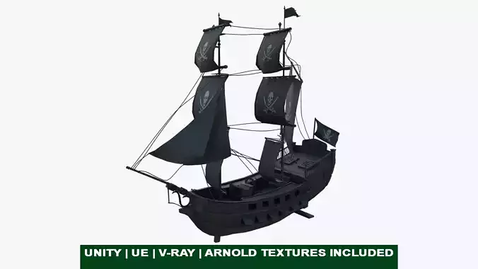 Pirate Ship with canon Low-poly 3D model