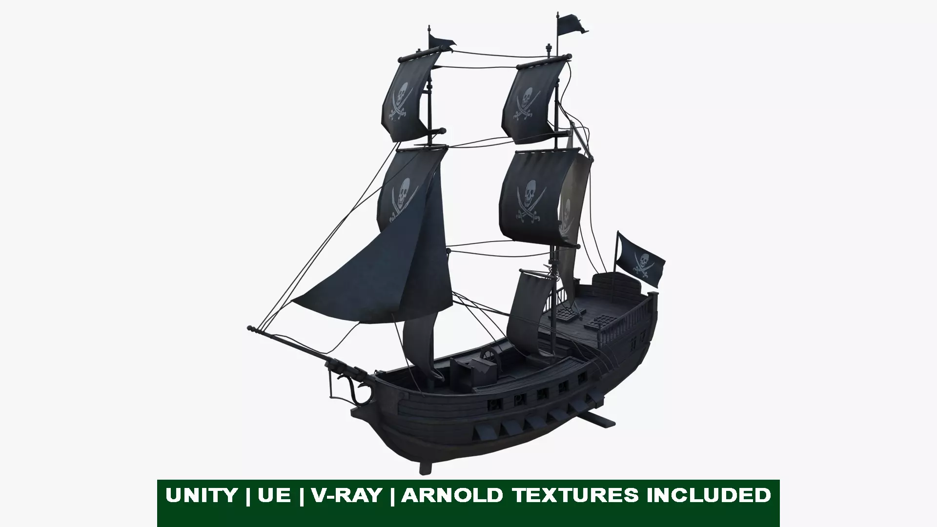Pirate Ship with canon Low-poly 3D model_0