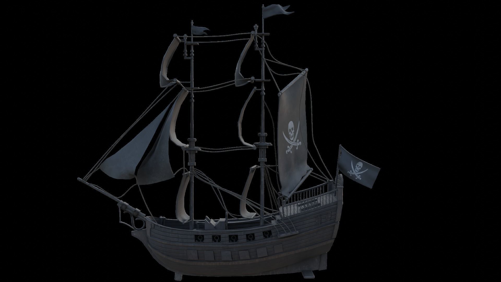Pirate Ship with canon Low-poly 3D model_8