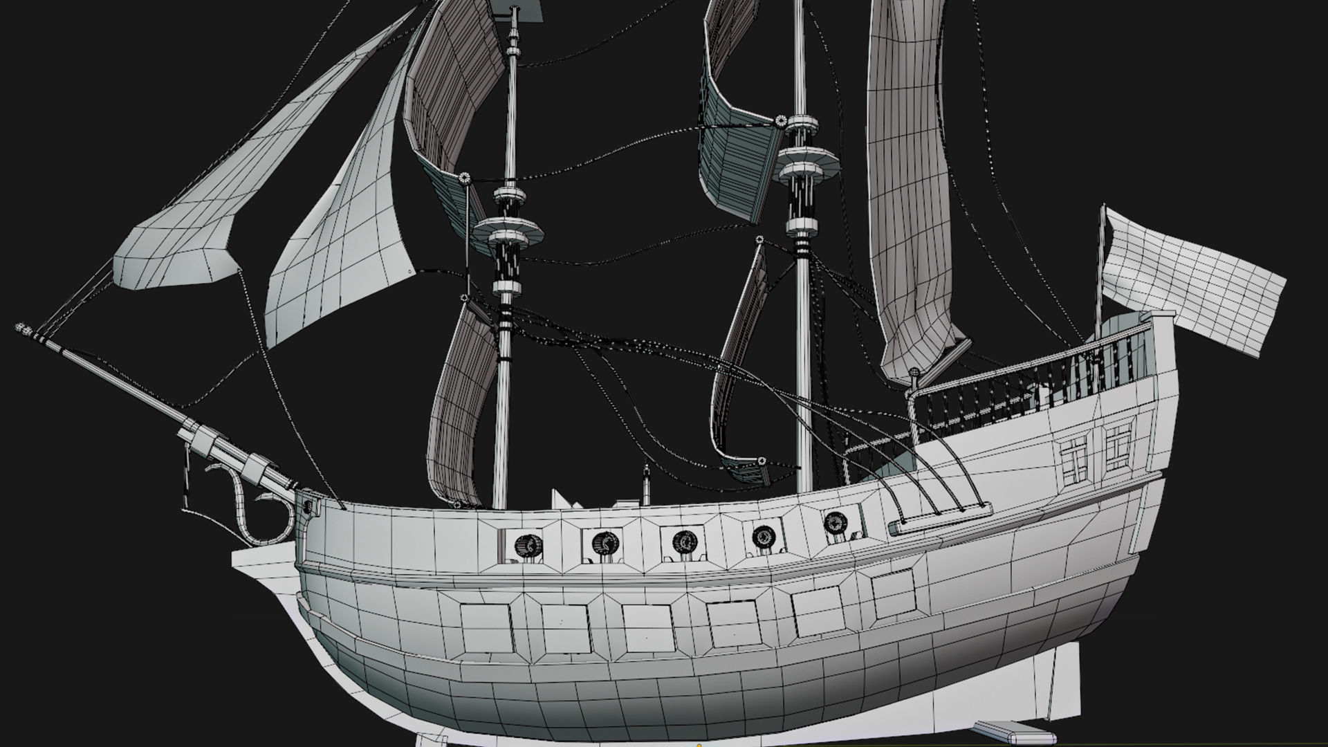 Pirate Ship with canon Low-poly 3D model_10