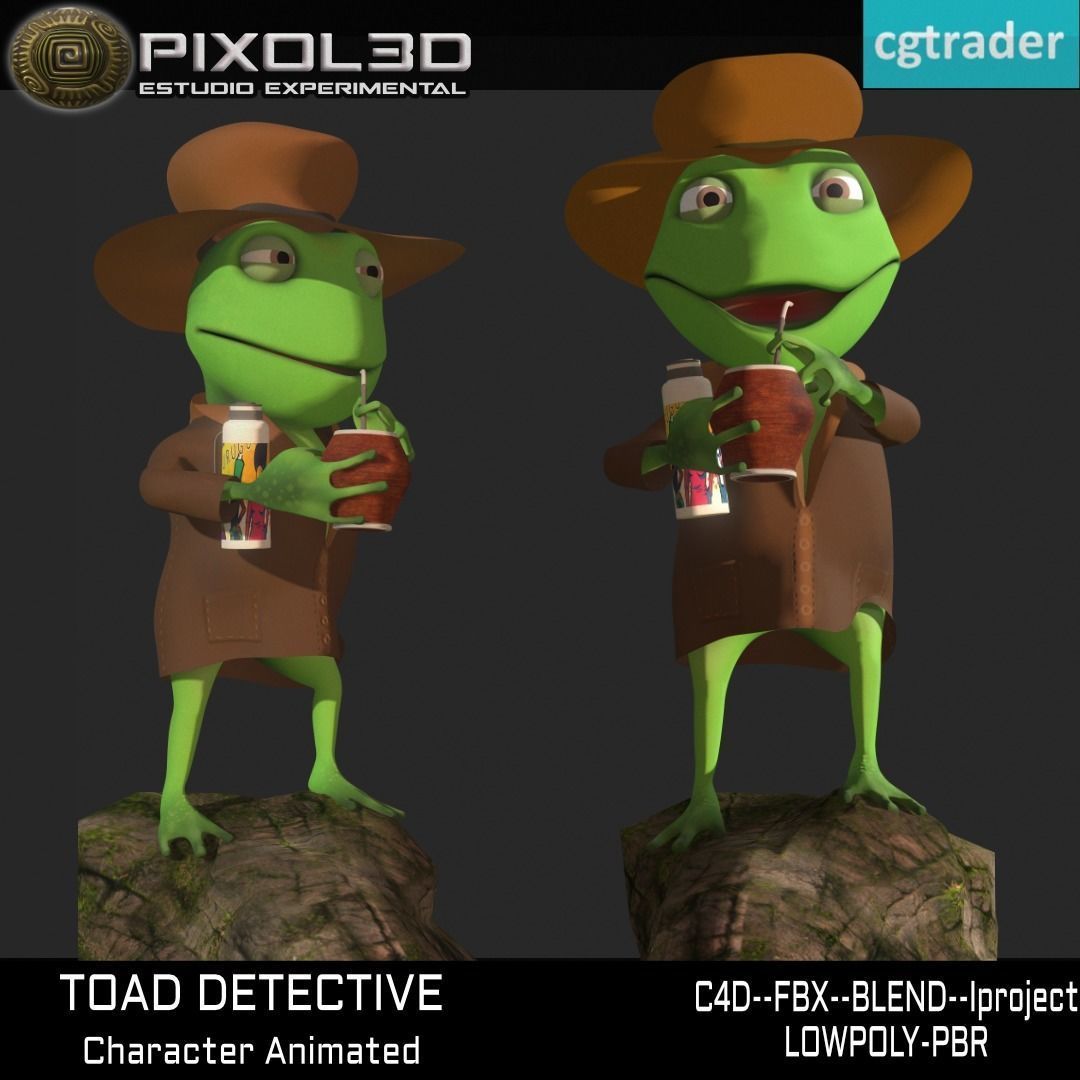 TOAD DETECTIVE Character Animated Low-poly 3D model_10
