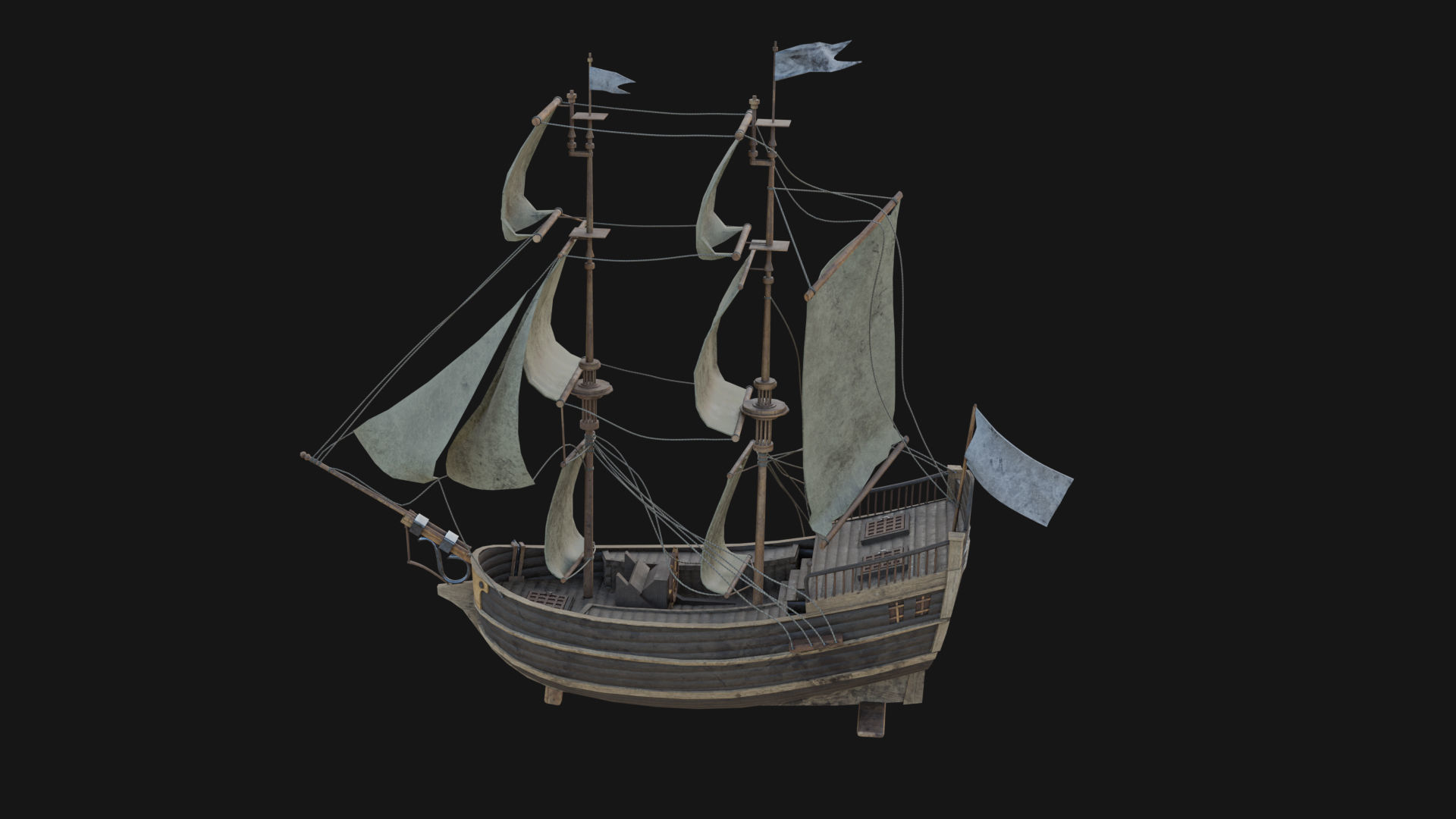 Old Sailing Ship Low-poly 3D model_6