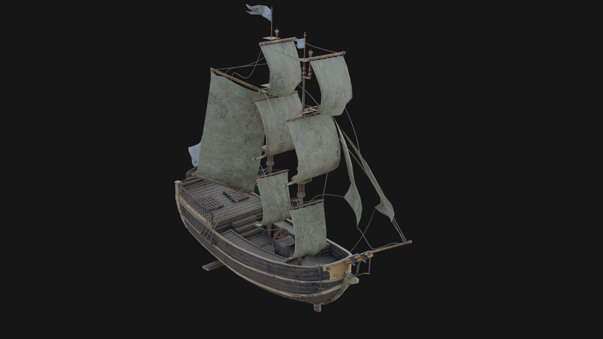 Old Sailing Ship Low-poly 3D model_1