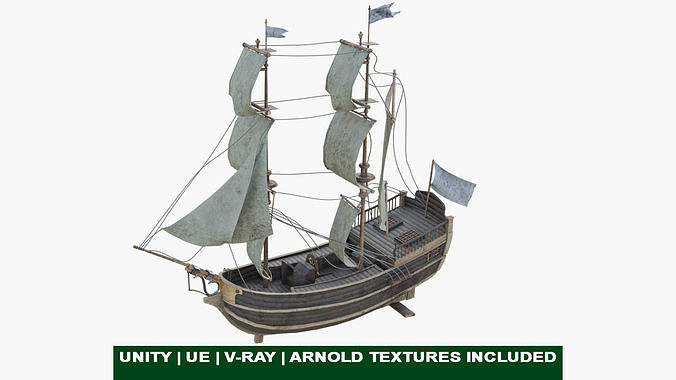 Old Sailing Ship Low-poly 3D model