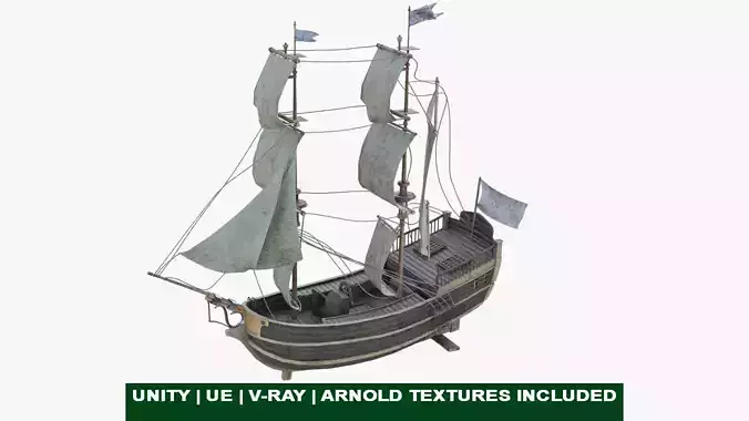 Old Sailing Ship Low-poly 3D model