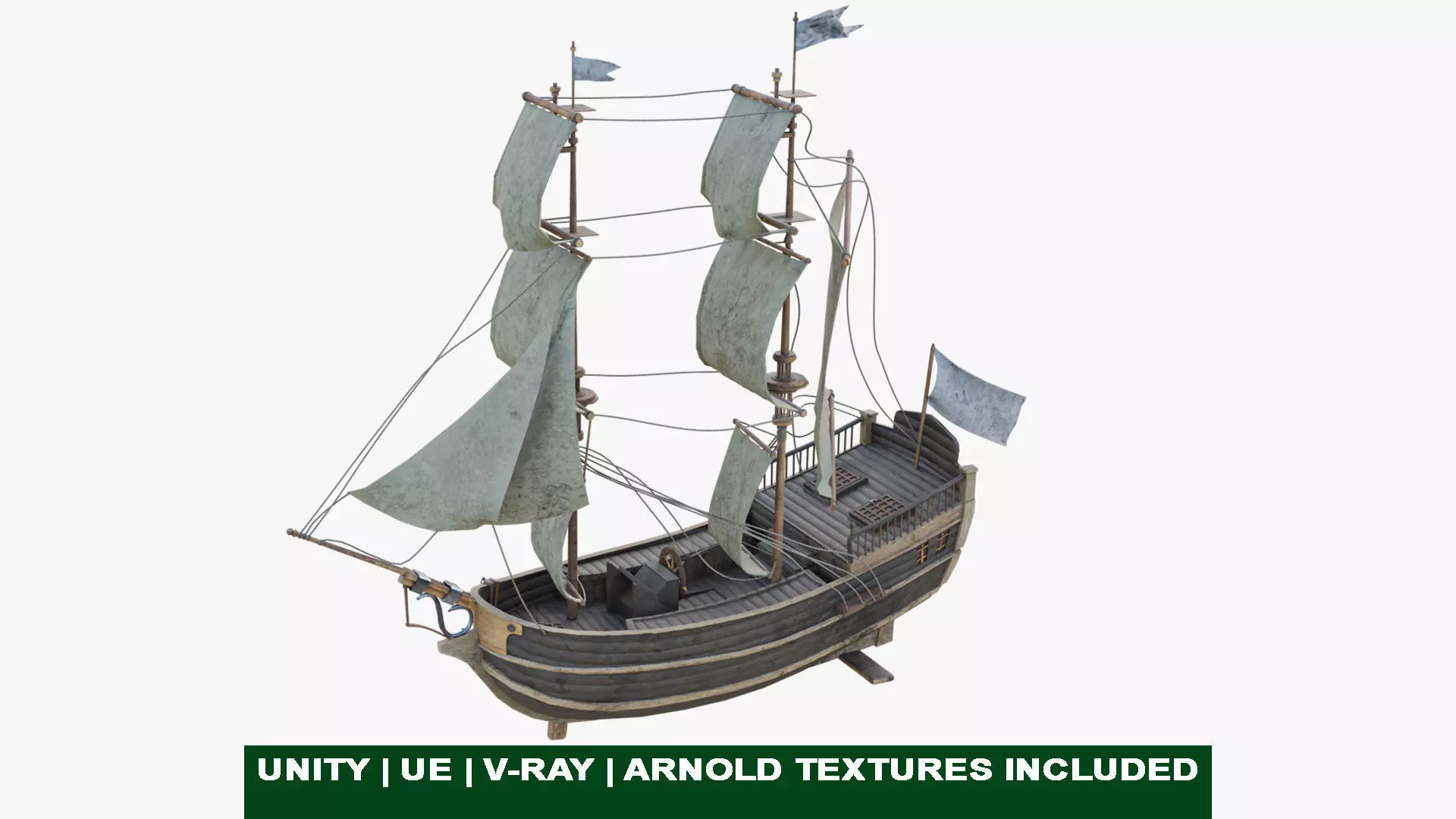 Old Sailing Ship Low-poly 3D model_0