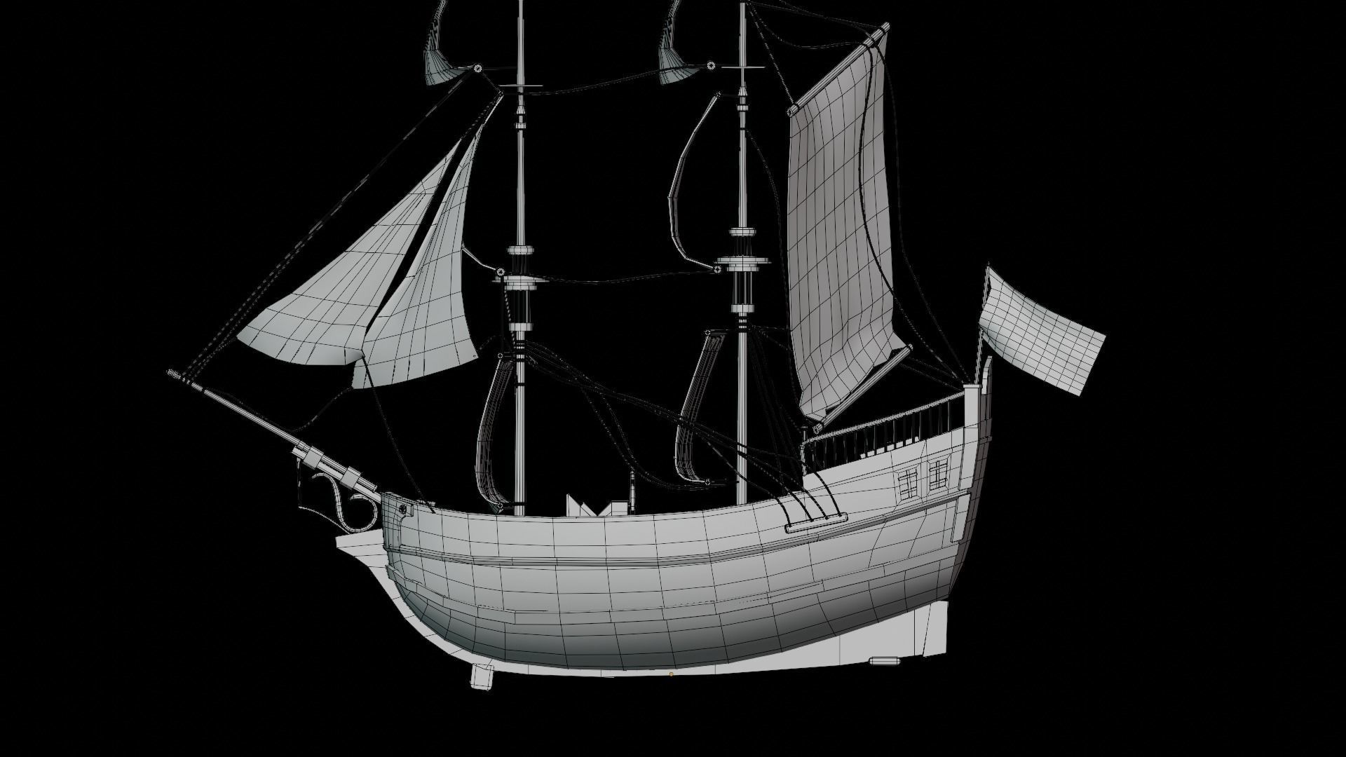 Old Sailing Ship Low-poly 3D model_8