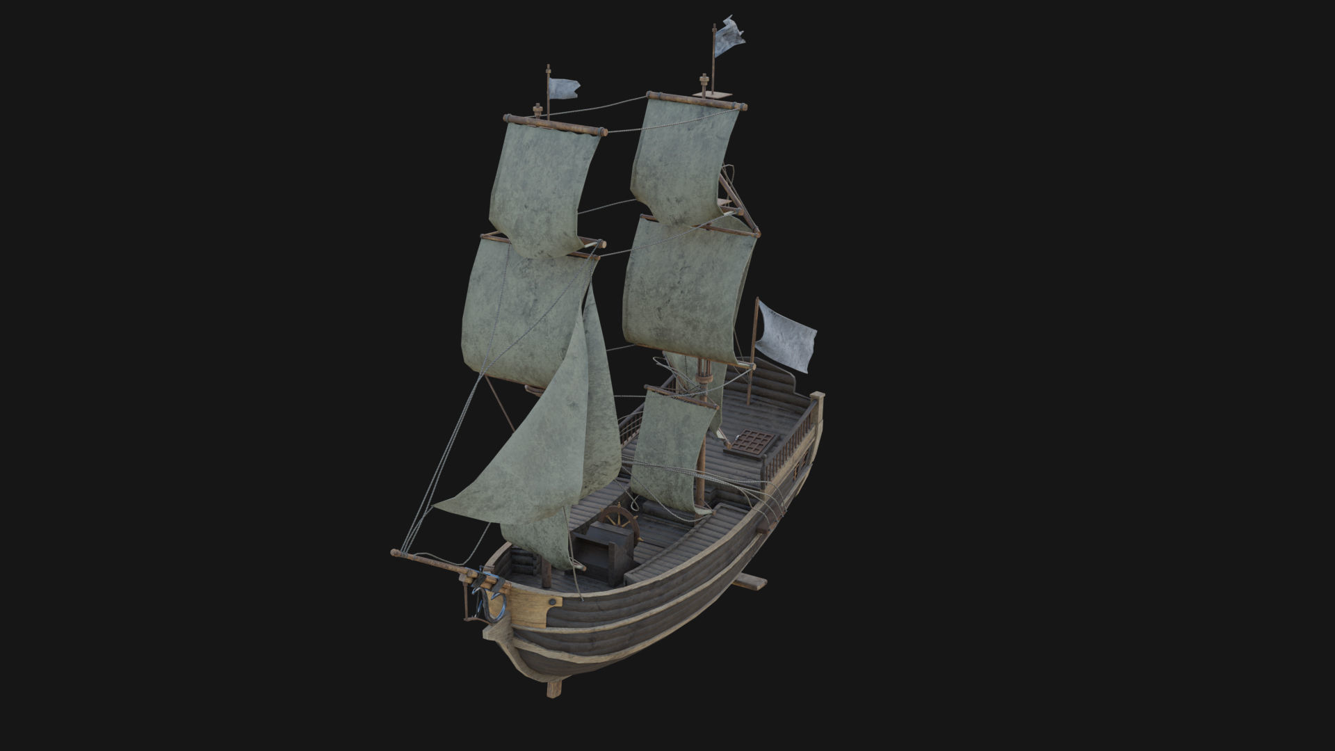 Old Sailing Ship Low-poly 3D model_3
