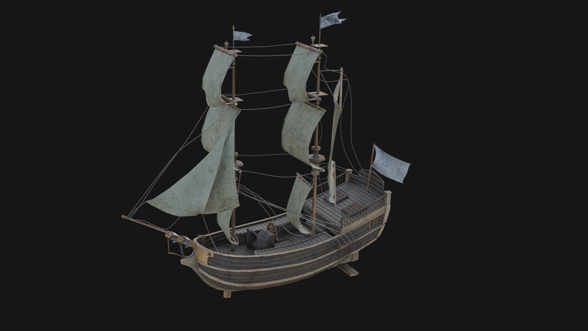 Old Sailing Ship Low-poly 3D model_2