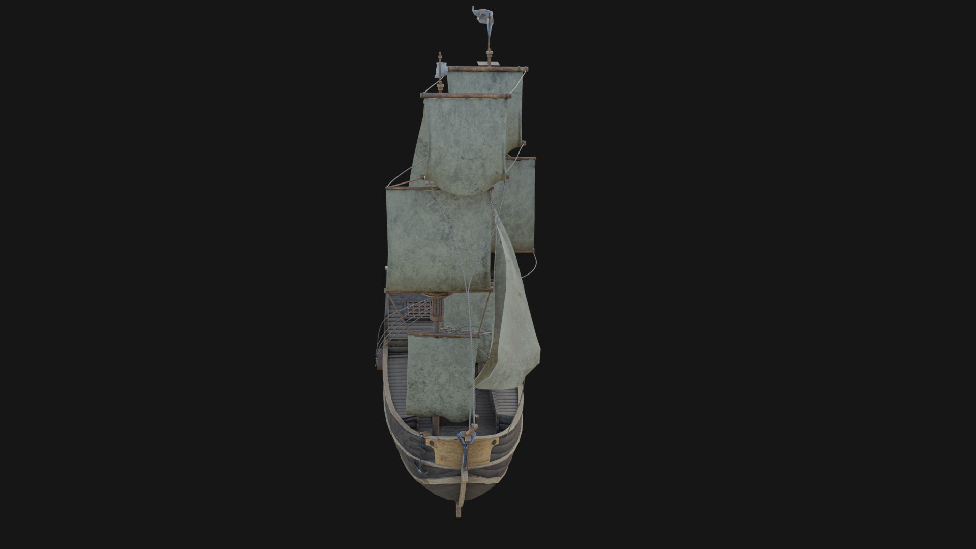 Old Sailing Ship Low-poly 3D model_4