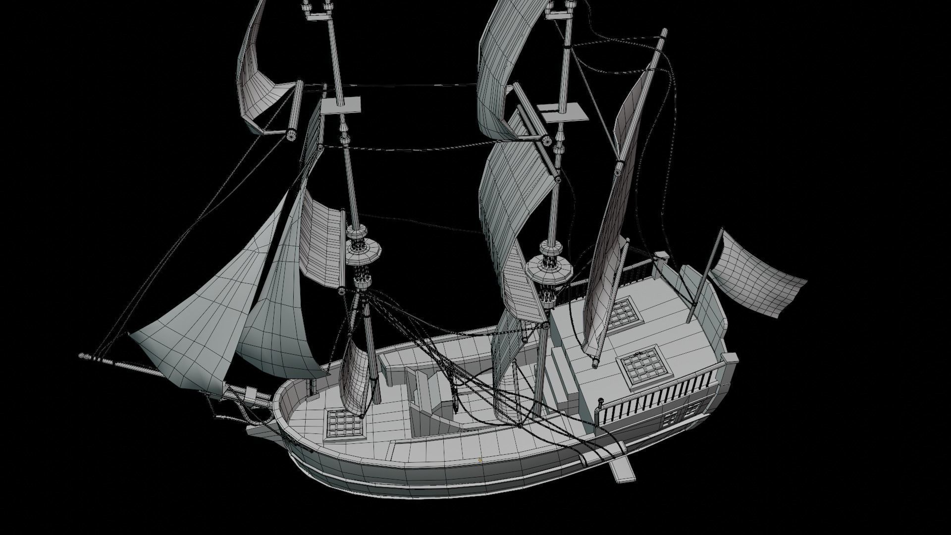 Old Sailing Ship Low-poly 3D model_9