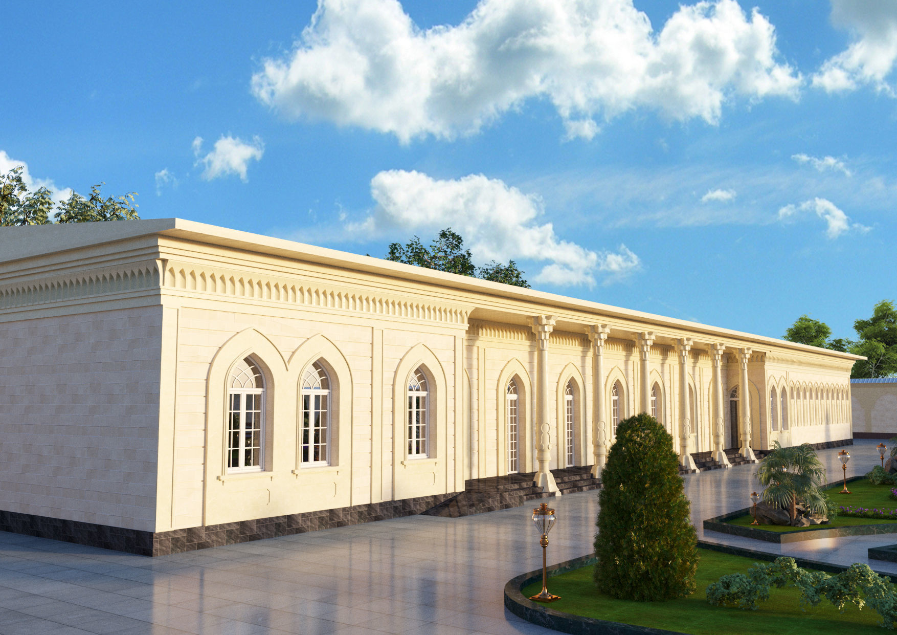 Mosque with architectural design 3D model_5