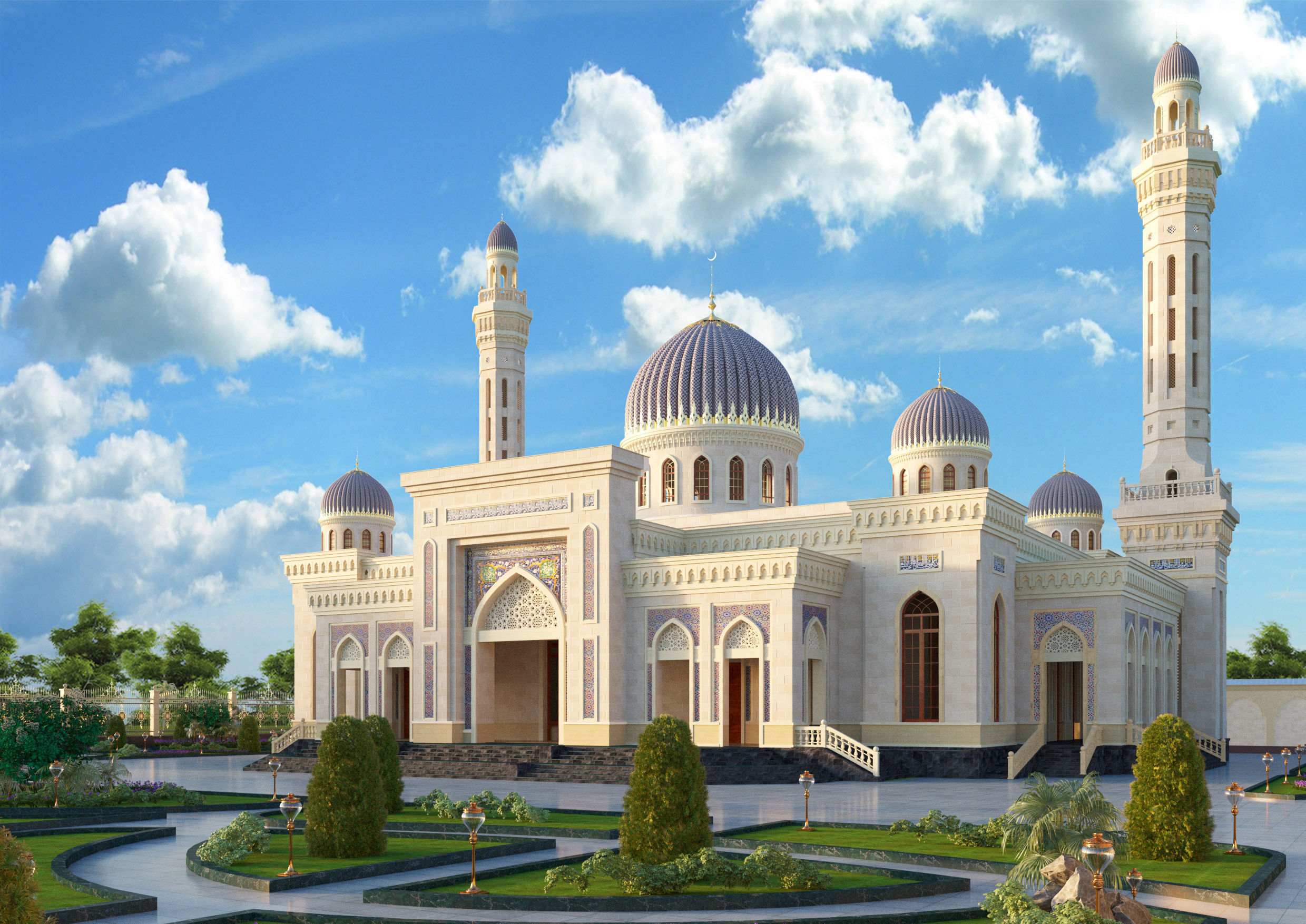 Mosque with architectural design 3D model_4