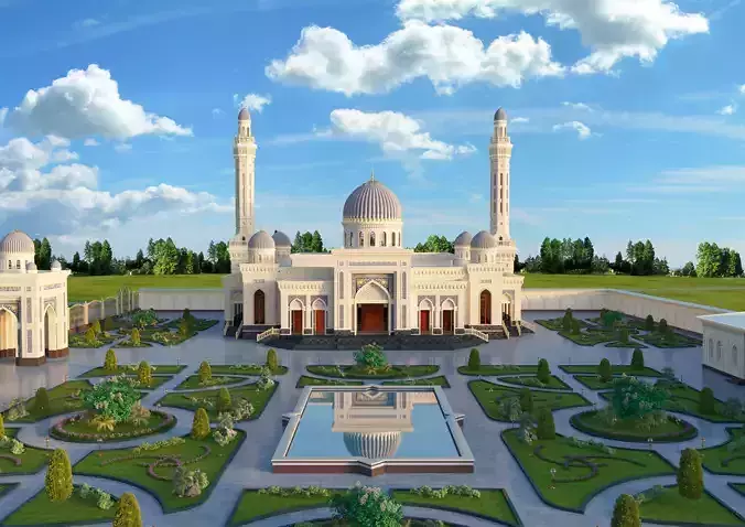 Mosque with architectural design 3D model