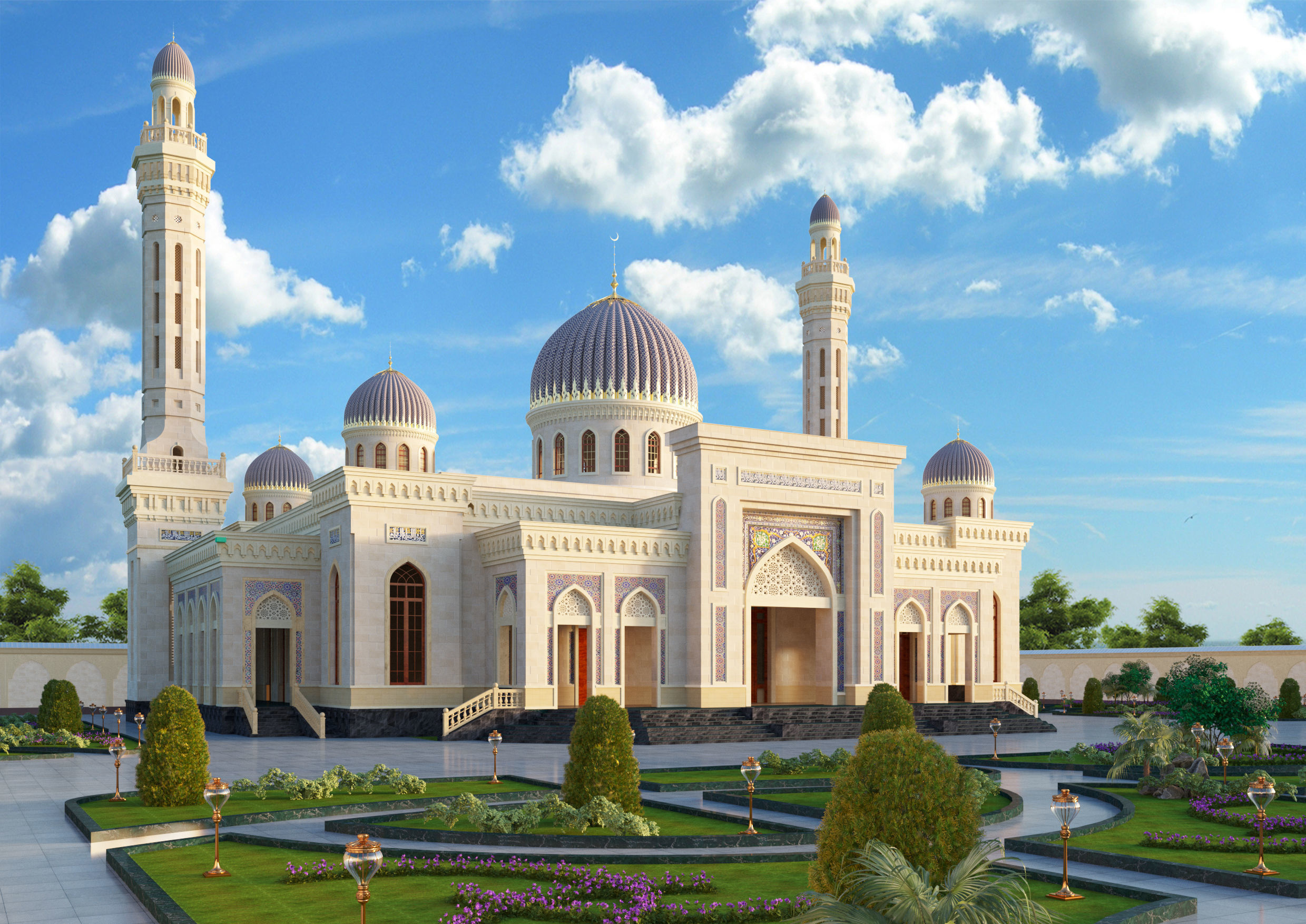 Mosque with architectural design 3D model_3
