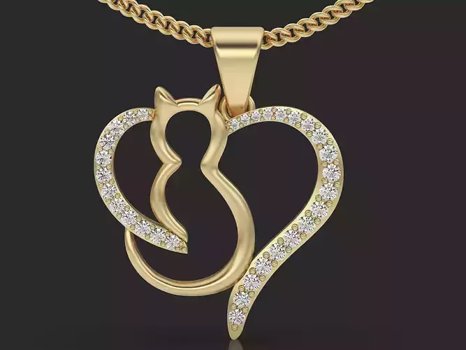 Cat Heart pendant printable gold jewelry 3D model
