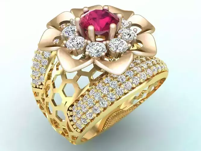  Mesh flower ring - Italian rings - Womens Rings - N6788