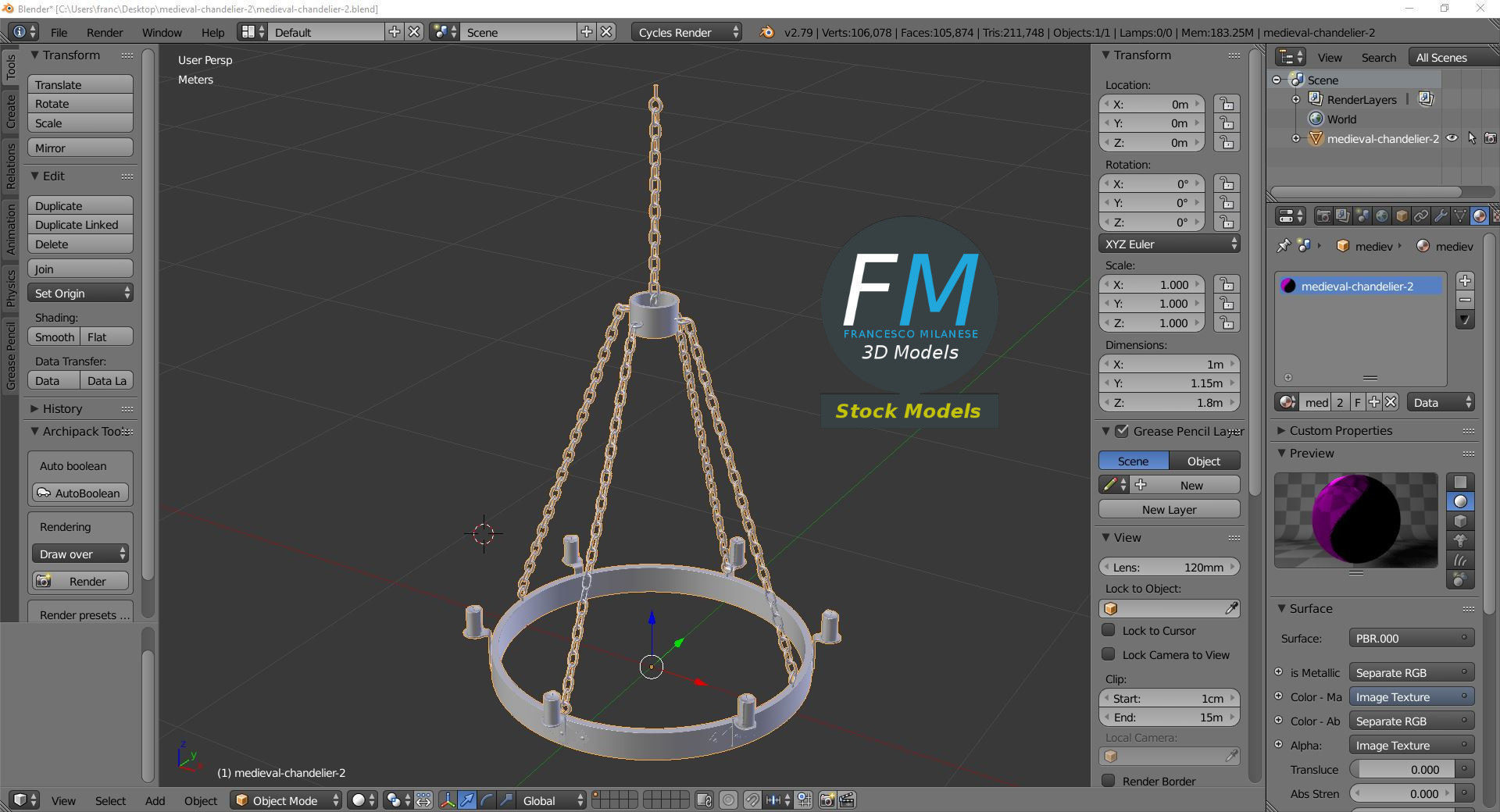 Medieval chandelier 2 3D model_9