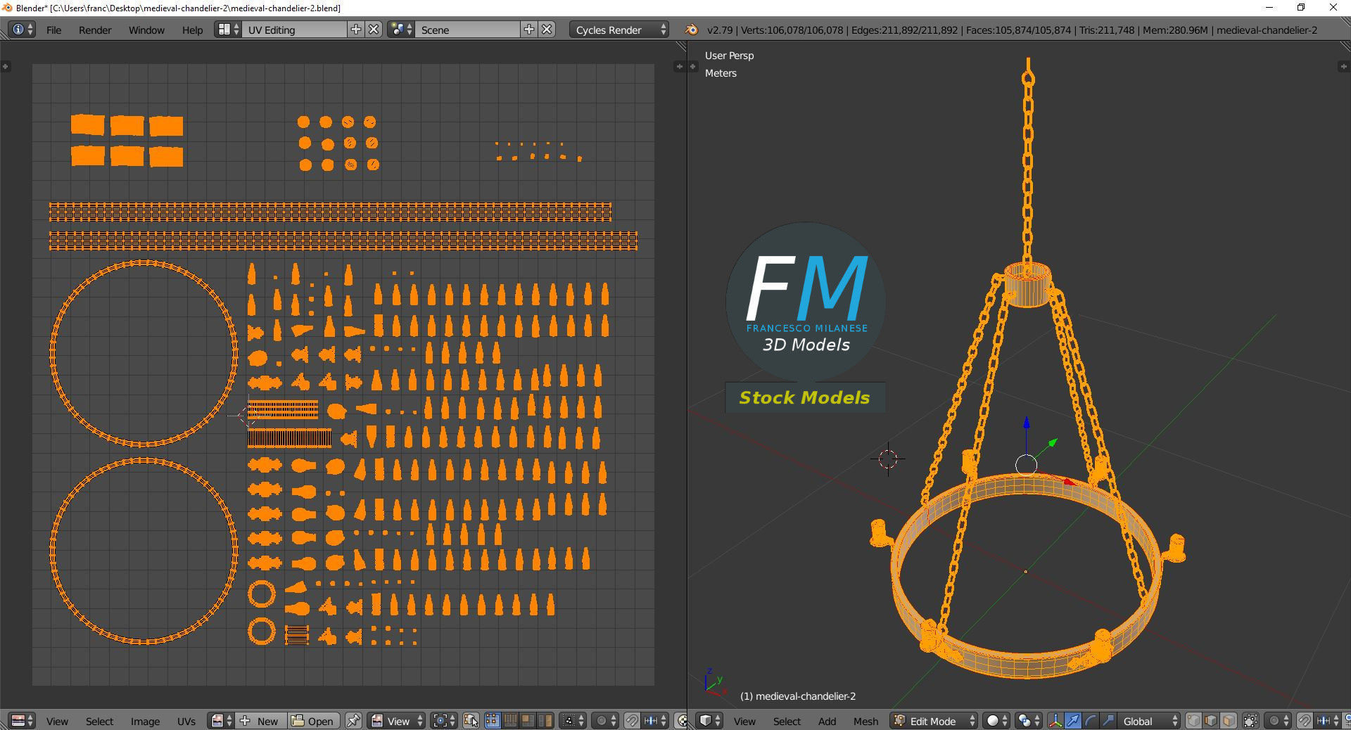 Medieval chandelier 2 3D model_10