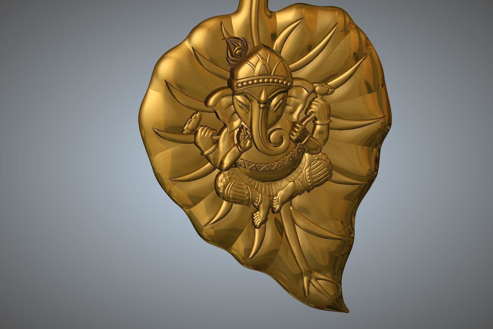 Ganesha in form of leaf 3D print model_3