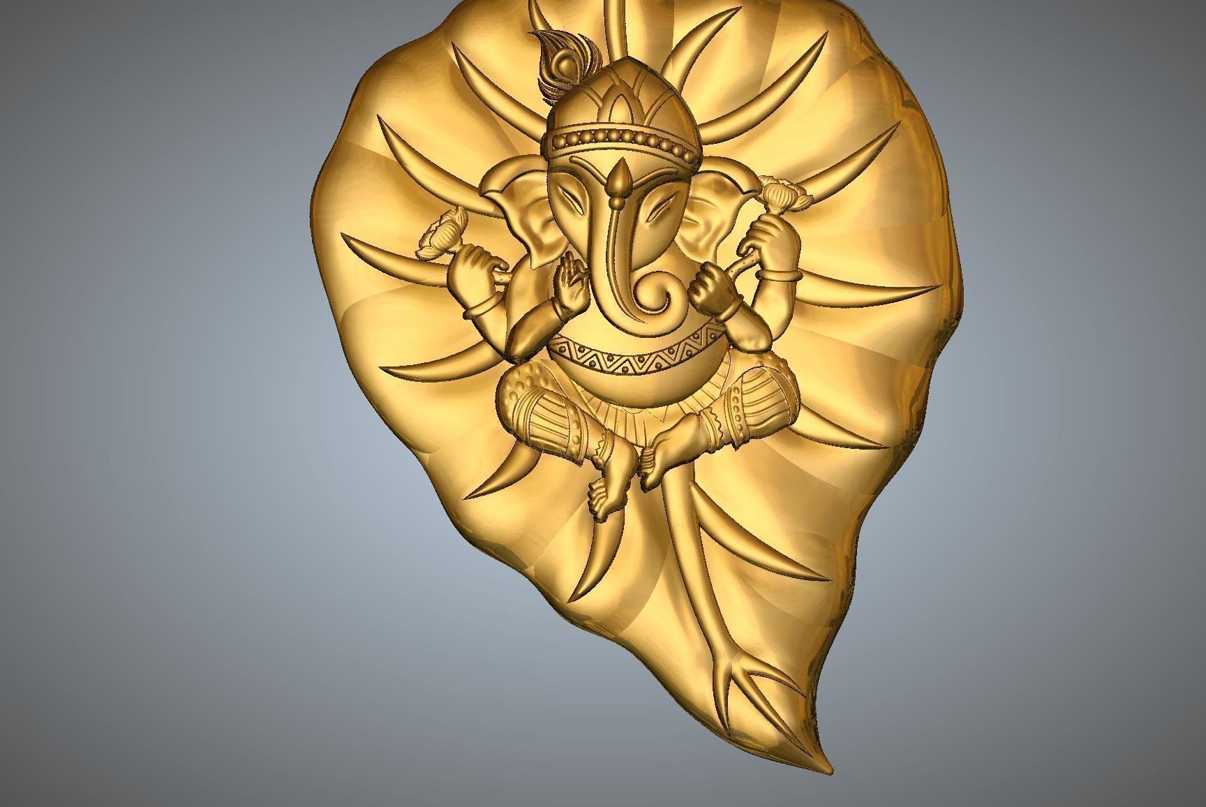 Ganesha in form of leaf 3D print model_1