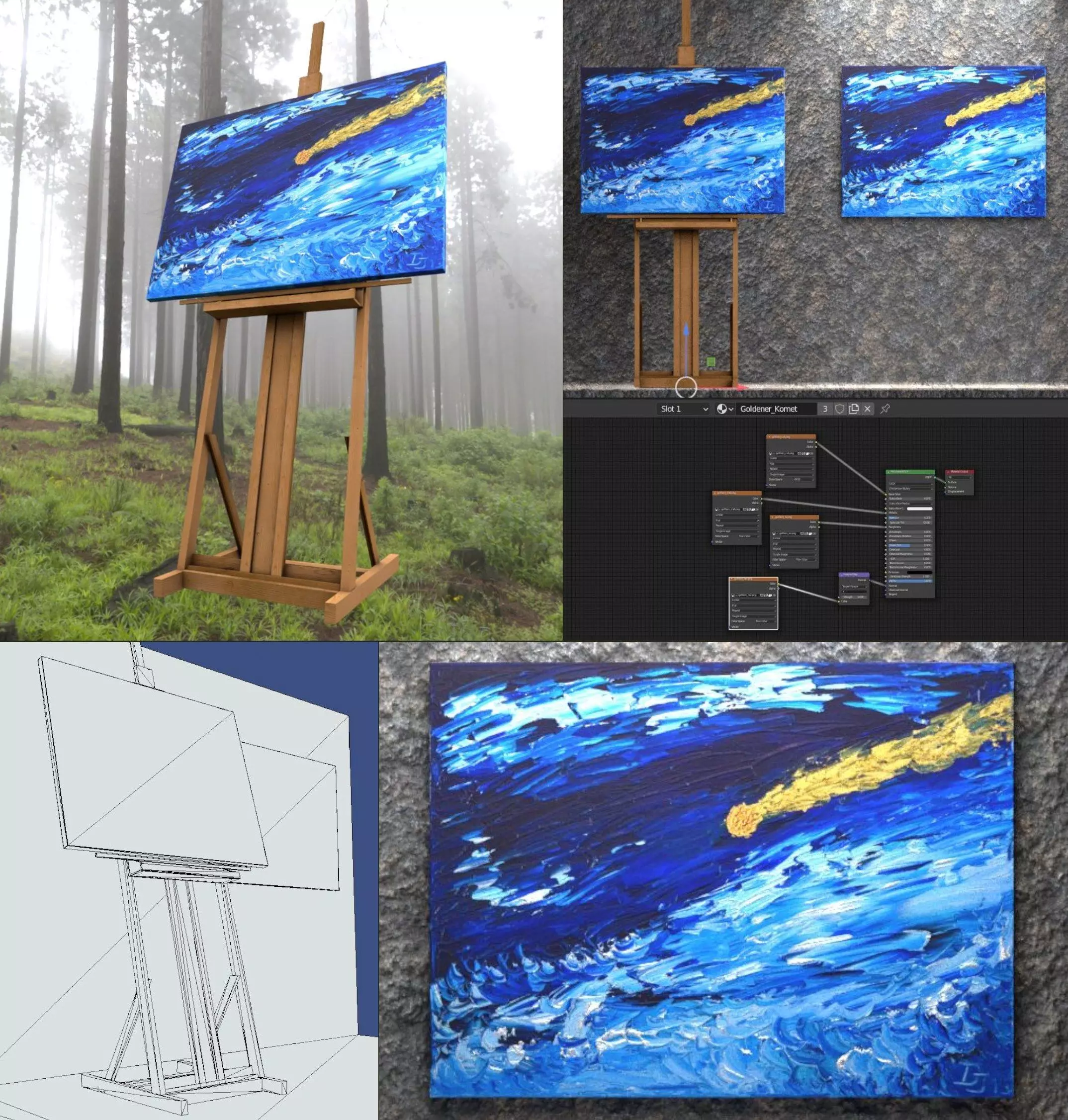 Oil Painting - Goldener Komet Low-poly 3D model