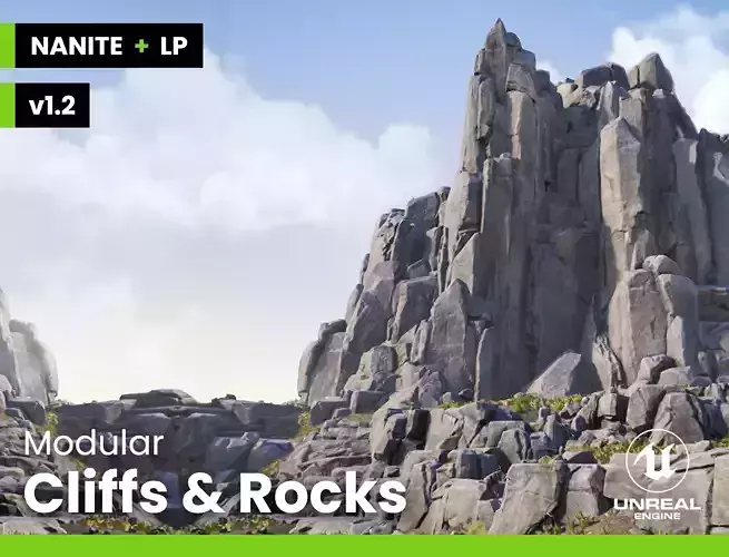 Modular Realistic Looking Cliffs and Rocks UE Low-poly 3D model