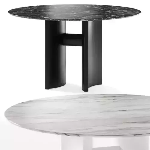 Porada Beam Round Dining Table with Marble Top