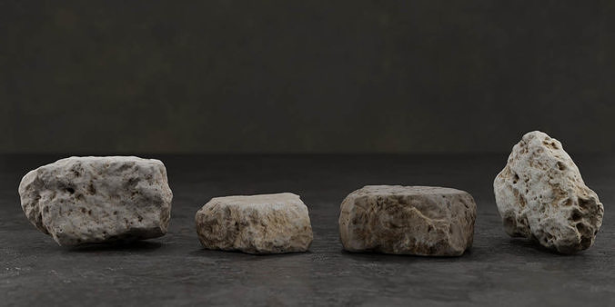 8 Photorealistic Travertine Stones Low-poly 3D model