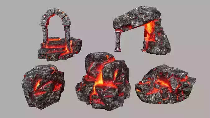 Lava Rock Set Low-poly 3D model